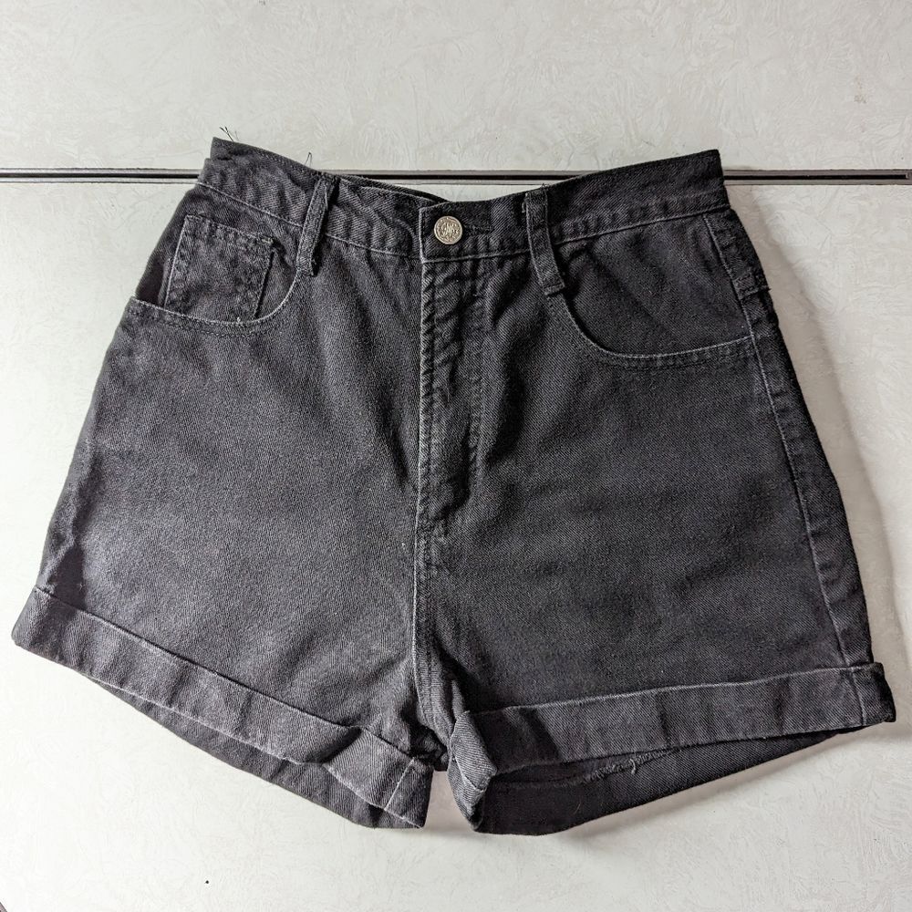 Vintage faded black denim cuffed shorts 25" Waist